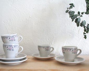 Vintage Espresso Cup Set of Four / Italian Espresso Cups with Saucers / Vintage Coffee Set / Floral Italian Ceramics / Vintage Tableware