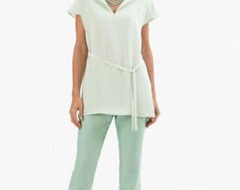 Womens silk trousers - mint silk pants