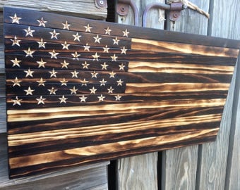 Handmade Burned Wood American Flag