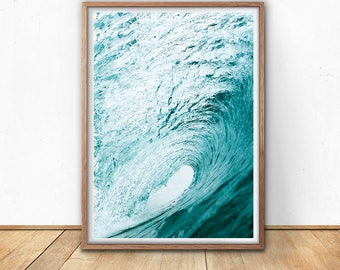 Wave Art Print - Blue Wall Art, Digital Print, Ocean Download, Surf Print, Sea Art, Large Wave Poster, Nautical Prints, Boys Room Wall Art