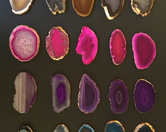 Agate Place Cards- No Names -#0 agate slices - Gold or Silver Trim