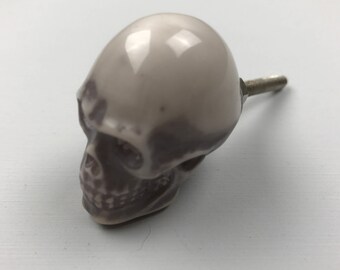 GREY Resin SKULL KNOB with cream detail - Home decor drawer pull