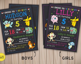 Pokemon invitation, Pokemon birthday invitation, Pokemon chalkboard invitation, Pokemon party invitation