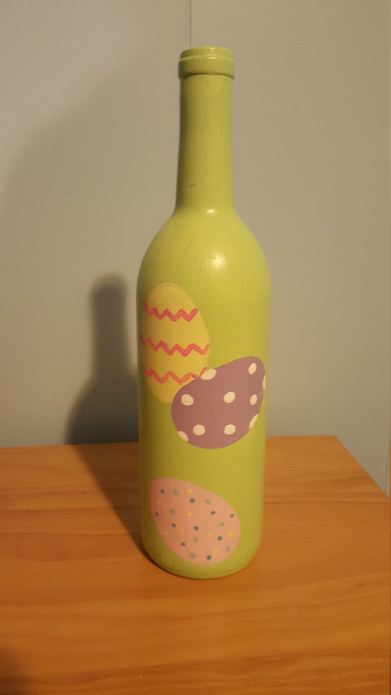 Items similar to Easter Egg Hand Painted Wine Bottle on Etsy