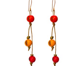 Orecchini ecologici semi palma acai e rame naturale gioielli artigianali pendenti colorati estivi Made in Italy