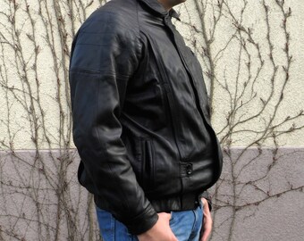 Leather jacket man gift Black jacket Genuine leather bomber Large zipper jacket Real leather Motorcycle jacket Aviator jacket gifts for him