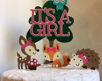 Woodland baby shower CakeTopper, woodland baby shower Cake Decoration, woodland It’s A Girl cake topper, Woodland animal theme baby shower