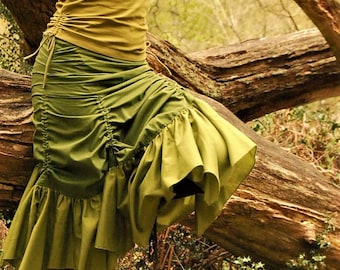 Steampunk skirts, Fairy clothing, Green Gypsy skirt, Funky clothes for her, Festival fashion for women, Bustle wear, Goa style, Hippie chic