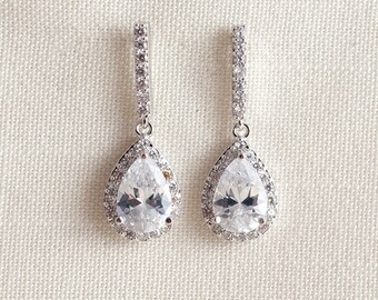 Wedding Bridal Chandelier Cubic Zirconia Swarovski Crystal Silver Earrings JSB10092ESilver