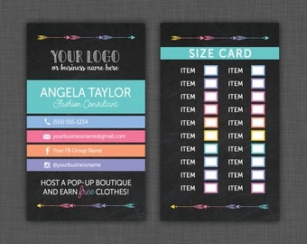 Size Card, Lularoe Business Card, My Size Card, Lularoe Black, Chalkboard Marketing, Custom Business Card