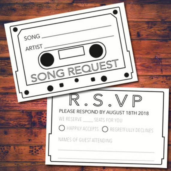 Song Request Personalised RSVP Wedding Invitation Cards Guest