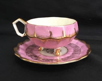 Antique Vintage LM Lipper Mann Royal Halsey Pink Lusterware Pink Tea Cup & Saucer