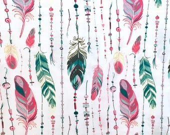 Half meter (0,55yd) feather fabric, boho feather fabric, feathers fabric, dreamcatcher fabric, colorful feather fabric