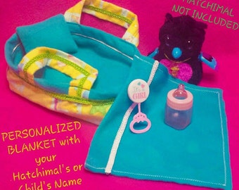 For Hatchimals Hatching Toy Egg Handmade Clothes Dress 7 Pcs Aqua Set,Carryout Bed,Mattress,Pillow,Blanket,Baby Bottle,Rattle,Pacifier