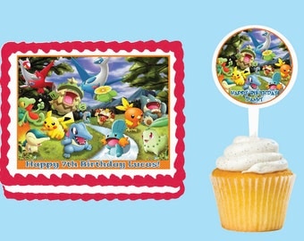 Pokemon Edible Cake Cupcake Cookie Toppers Decorations Or Plastic cupcake pick top for birthday party