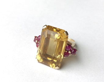 Silver rings for her - Citrine cocktail ring