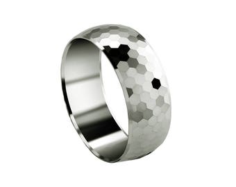White Gold Wedding Band for him, nature inspired ring, crystal designed, designer finish, 14K, 18K, 10K, comfort fit, stunning modern ring