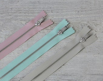 Prym metal zipper silver, 12 cm / 20 cm, pink/turquoise/beige, not divisible