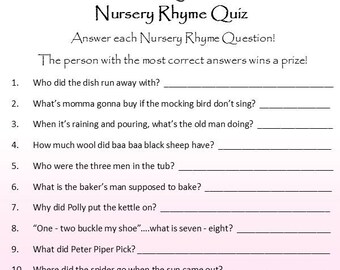 Whale Nursery Rhyme Baby Shower Game