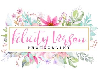 Floral watercolor logo design, photography logo design, gold foil logo, floral logo design, premade branding template, instant download