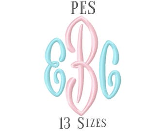 13 SIZE PES Fonts Fishtail Monogram Embroidery Fonts