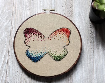 Rainbow Butterfly Embroidery Hoop Art | Wall Decor For Your Room | French Knots |
