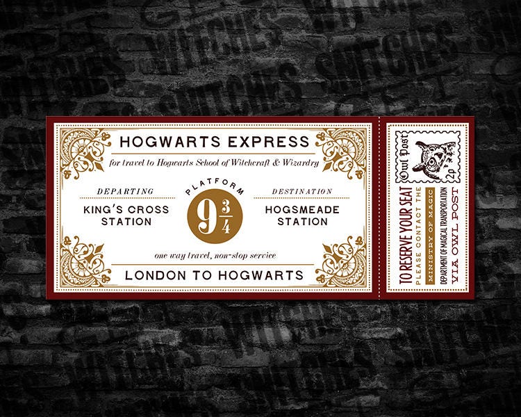 printable harry potter hogwarts express ticket 7 x