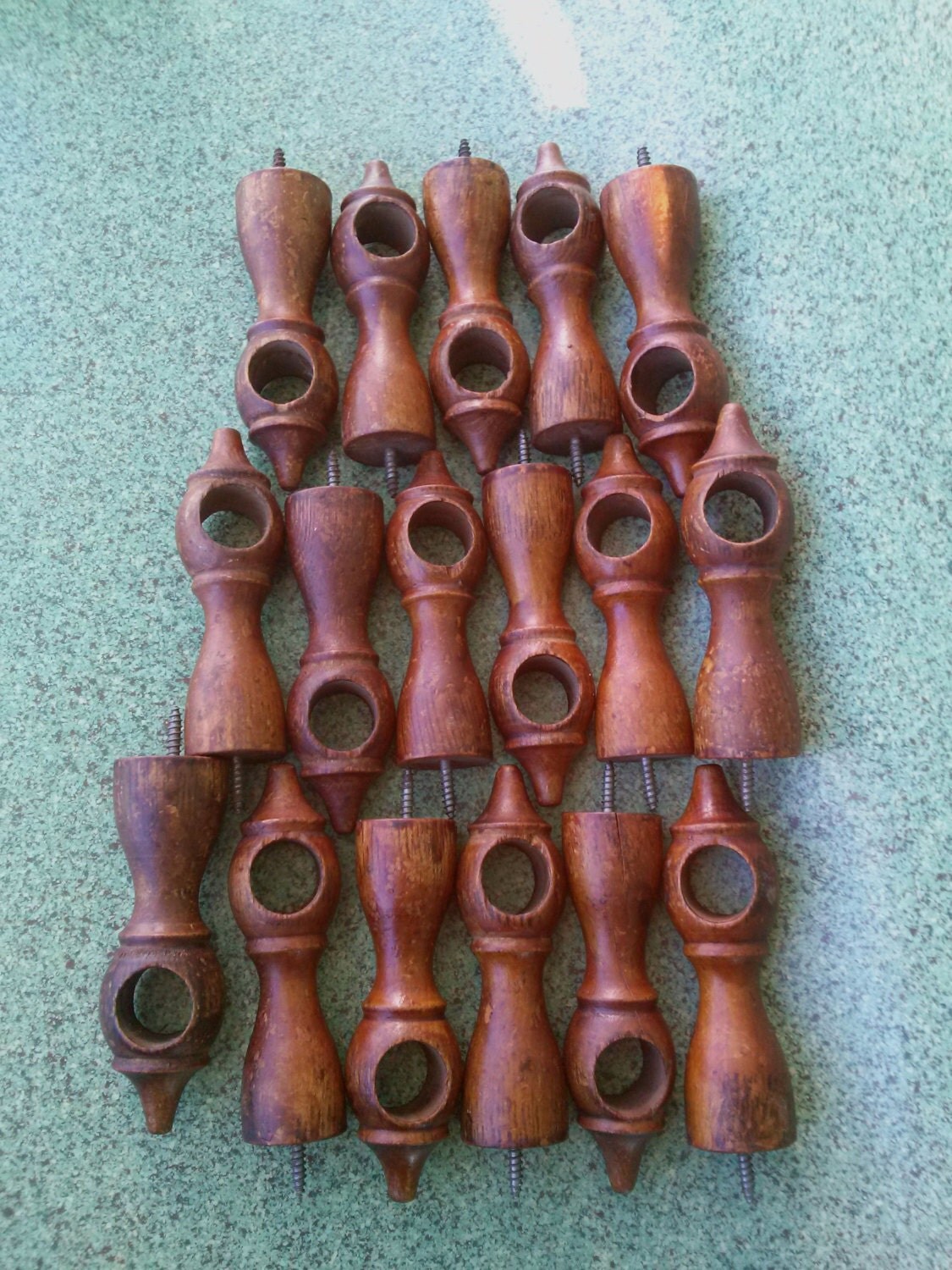 Vintage 1890s Curtain Rod Holder Drapery Hardware Oak Wood Set