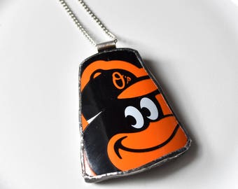 Broken Plate Pendant on Chain - Baltimore ORIOLES - Recycled China