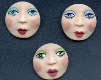 A Lot of 3 Fleshtone detailed Round 1 1/4" Polymer Face Cabs Un Drilled OEDF 3