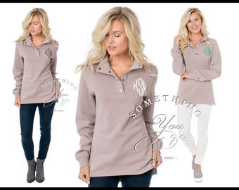 Something You "Naomi" Monogrammed 1/4 Zip Sweatshirt, Hi/Lo Monogram Quarter Zip Sweaters, Monogrammed Tunics, Personalized Womens Pullovers