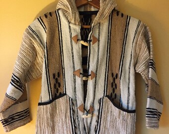 Vtg Woven Cotton Poncho Coat neutrals . Youth 6/7