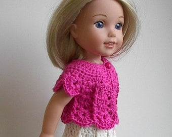 14.5 Inch Doll Clothes Crocheted Sweater Top Handmade to fit the Wellie Wishers and other similar dolls - Bright Pink Sweater