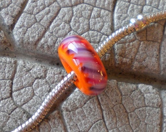 Orange Purple Pink BHB Lampwork Beads by Cherie Sra R114 Big Hole Bead Flameworked Bead Floral 5mm hole Purple Pink Twistie Orange BHB