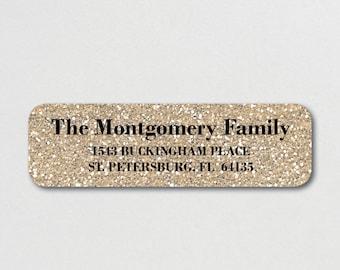 Gold glitter return address labels, faux glitter, Christmas return address labels, self-adhesive holiday labels, Christmas stickers