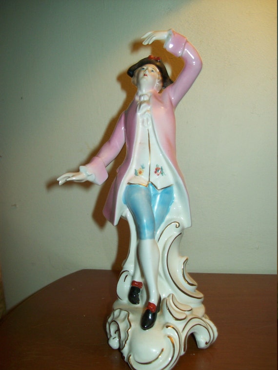 Tall Colonial Man, Tall Victorian Man, Man with Pink Jacket, Man Dancing, Porcelain, Man Figure, Gift, Collectible, Made in Japan, 1950's