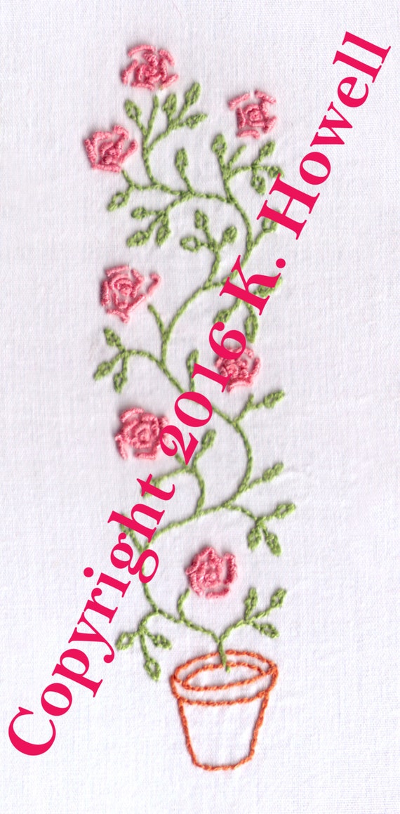 rose hand embroidery bush pattern roses potted vine pot plant