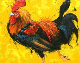 Rooster 850 12x12 inch animal portrait original oil painting by Roz