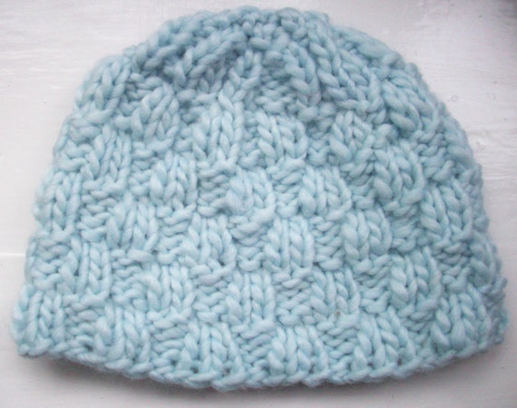 Pale ice blue beanie, soft chunky wool, knit hat, women's winter hat