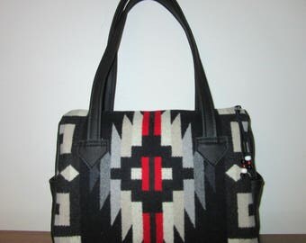 Handbag Purse Shoulder Bag Black Leather Blanket Wool from Pendleton Oregon Southwest Style