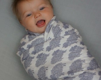 Sheep - 1 Single Layer Swaddles 50"x50" made from Bamboo, muslin, nursing cover, large size light weight blanket