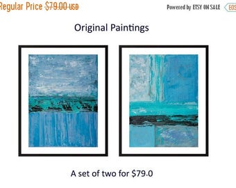 Original Abstract Landscape Palette Knife Paintings by QiQiGallery