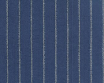 16" Pinstripe Denim Toweling Blue | Kitchen Towel fabric | Moda 920 193