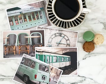 Paris Postcard Set, Green Travel Postcards 4x6 Art Print, Apartment Decor, Paris Print l Set, College Student Gift for Her Stocking Stuffer