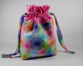 Bright Colour Burst Knitting Project Bag, Drawstring Knitting Project Bag, Small Project Bag, Sock Knitting Project Bag, Knitter's Gift