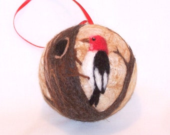 Christmas Ornament - Needle Felted - Bird Ornament - Woodpecker - Needlefelt Ornament - Felt Christmas - Christmas Gift - Gift for Him