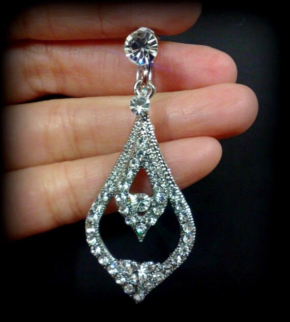 Bridal Clip On Earrings Dangle Bridal Earrings Vintage Style