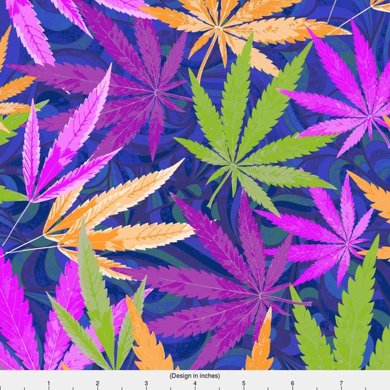 Marijuana Fabric Colorful Marijuana Leaves By