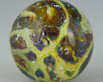 handmade lampwork glass bead a unique round focal done in reactive glass with silver and dichroic - Ocelot Orb