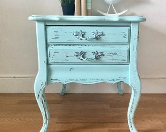 Vintage french provincial distressed and painted night stand wood